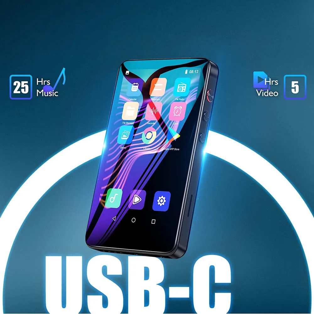 Large Touch Screen Type-C Music Player with APP Store Video Movie Playback MP3 MP4 Player support Multi- language