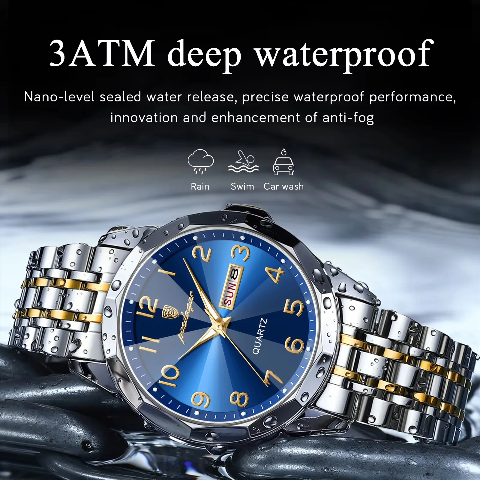 POEDAGAR 852 Men Watch Chronograph Waterproof Sports Date Watches Original Stainless Steel Quartz Movement Wristwatch For Male