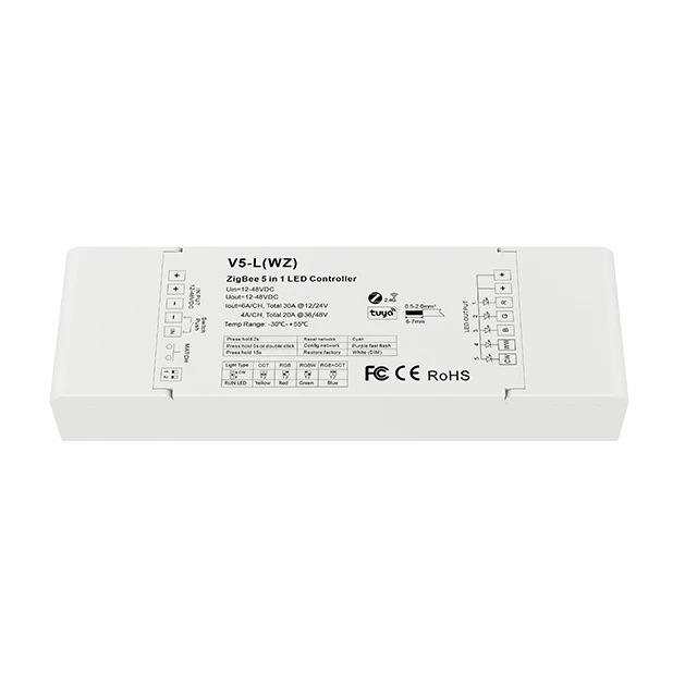 Skydance V5-L(WZ) 12-48VDC 5CH ZigBee & RF 5 in1 LED Controller with Tuya App cloud control for RGB/RGBW/RGB+CCT LED strip
