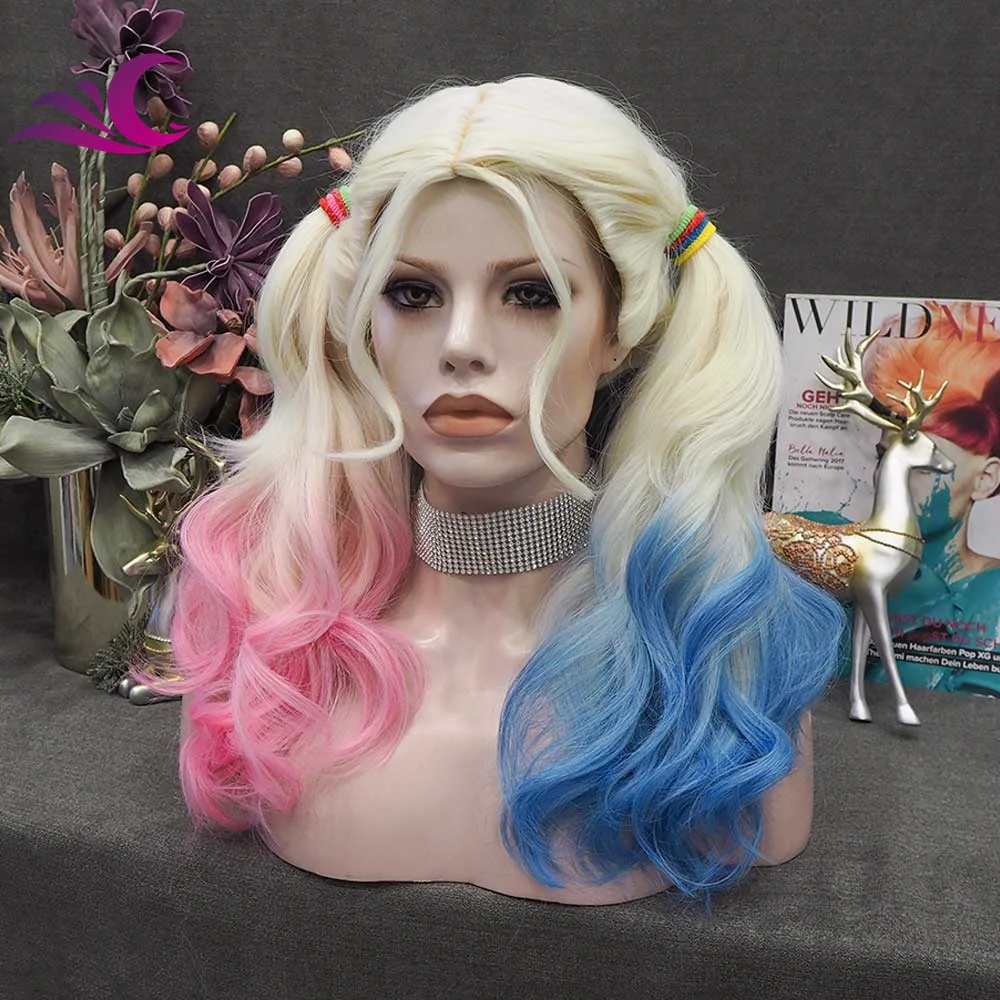 Celebrity Fashion Halle Quinn Pink and Blue Color Full Machine Sew Synthetic Wigs High Temperature Fiber Synthetic  Wigs