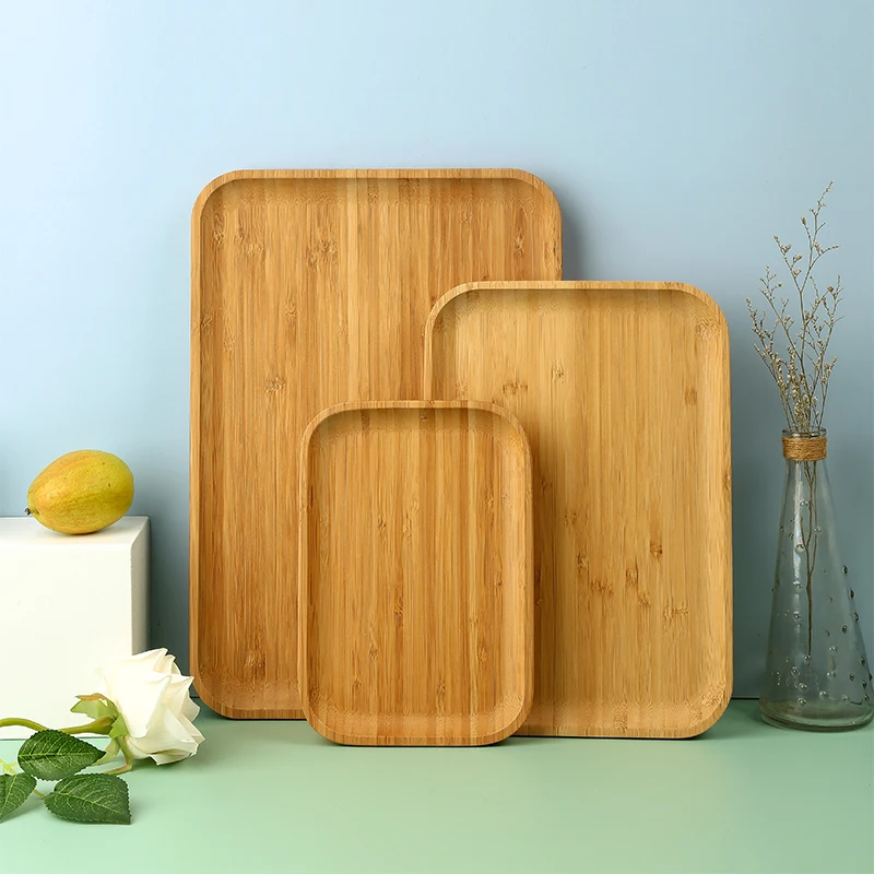 Best Sellers Rectangular Bamboo Kitchen Breakfast Dinner Food Coffee Serving Tray  3 SET