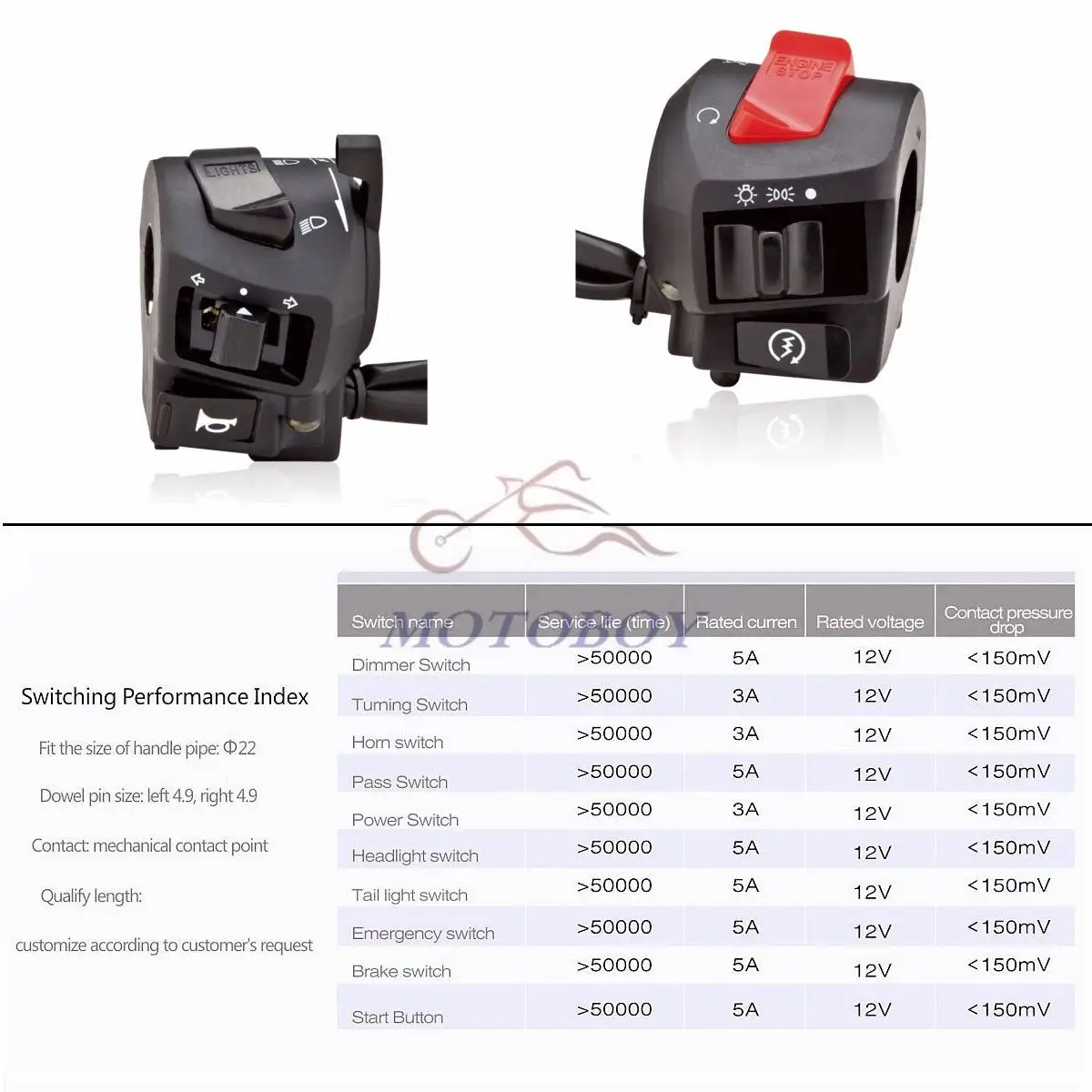 100% Brand New And High Quality Universal Waterproof Motorcycle Modified Accessories Handle Switch