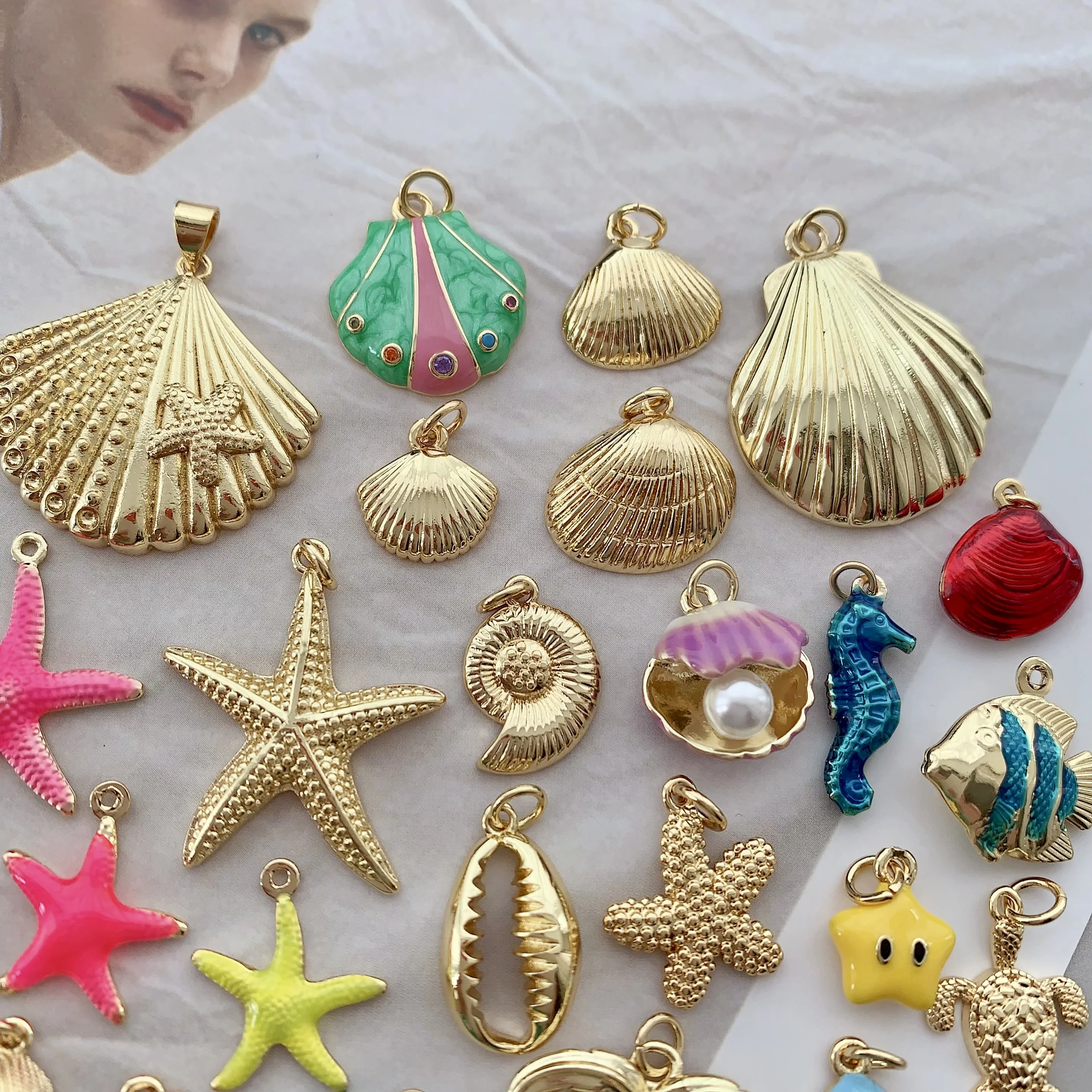 LS-L3685 HOT coconut tree charm men jewelry enamel dolphin charm accessories shell starfish turtle sea horse pendant