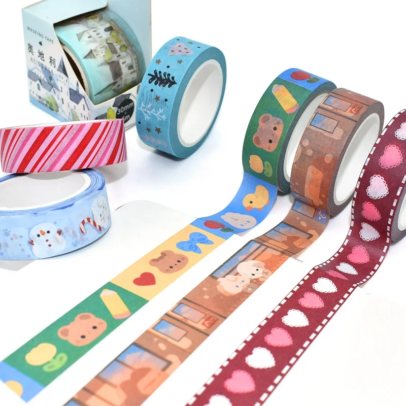 Custom Printed Waterproof Adhesive Paper Masking Washi Tapes Colorful Lovely Decoration with Hot Melt Water Activated Adhesive