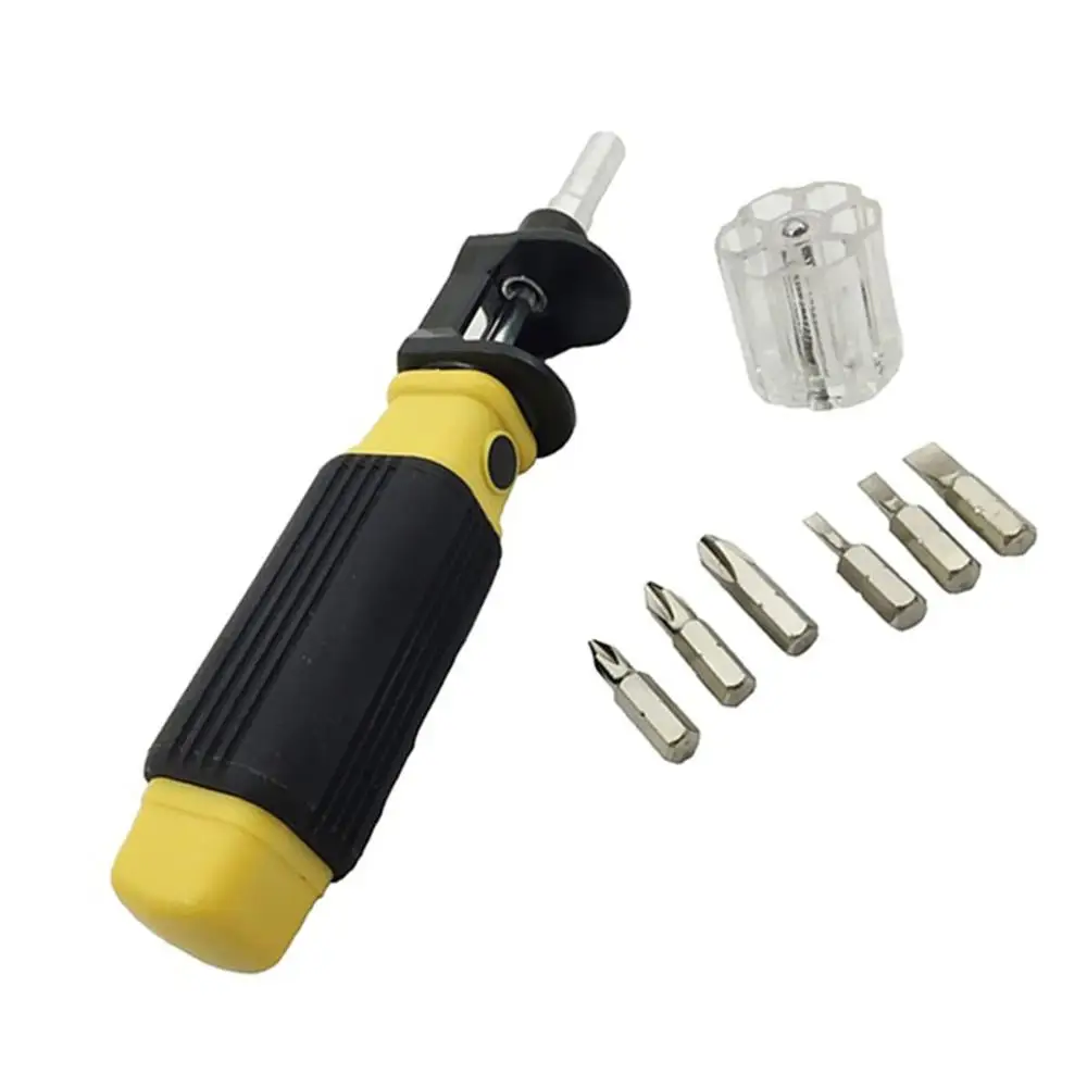 New 6 in 1(7pcs) Multi-function Adjustable Magnetic Revolver 360 Degree Screwdriver Common Bits Set Word Cross Tool