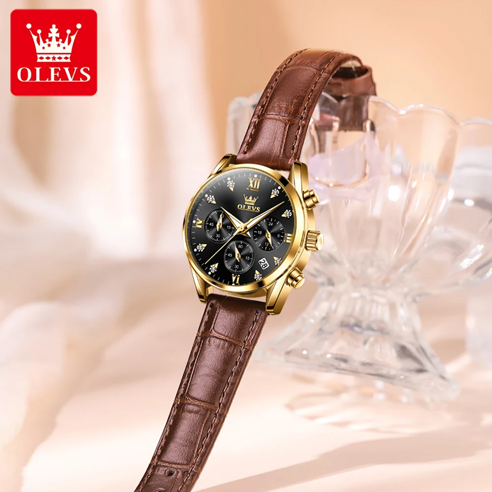 OLEVS 5523Fashionable Trendy women Watches Jewelries Hot Brand Light Weight Leather Belt Strap Chronograph Wrist Quartz Watch