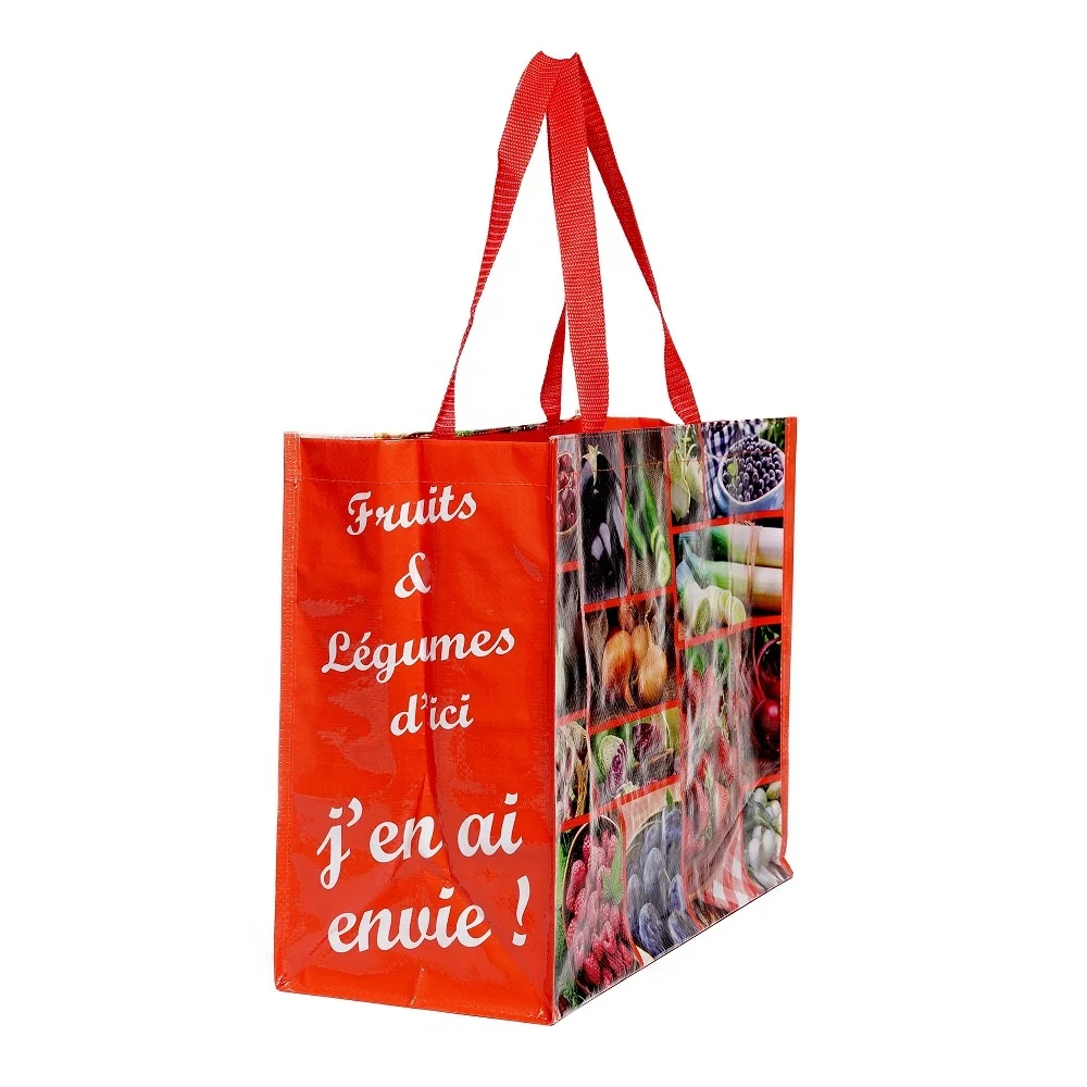custom reusable shopping bag colorful logo printing glossy laminated pp woven tote promotion bags with handles