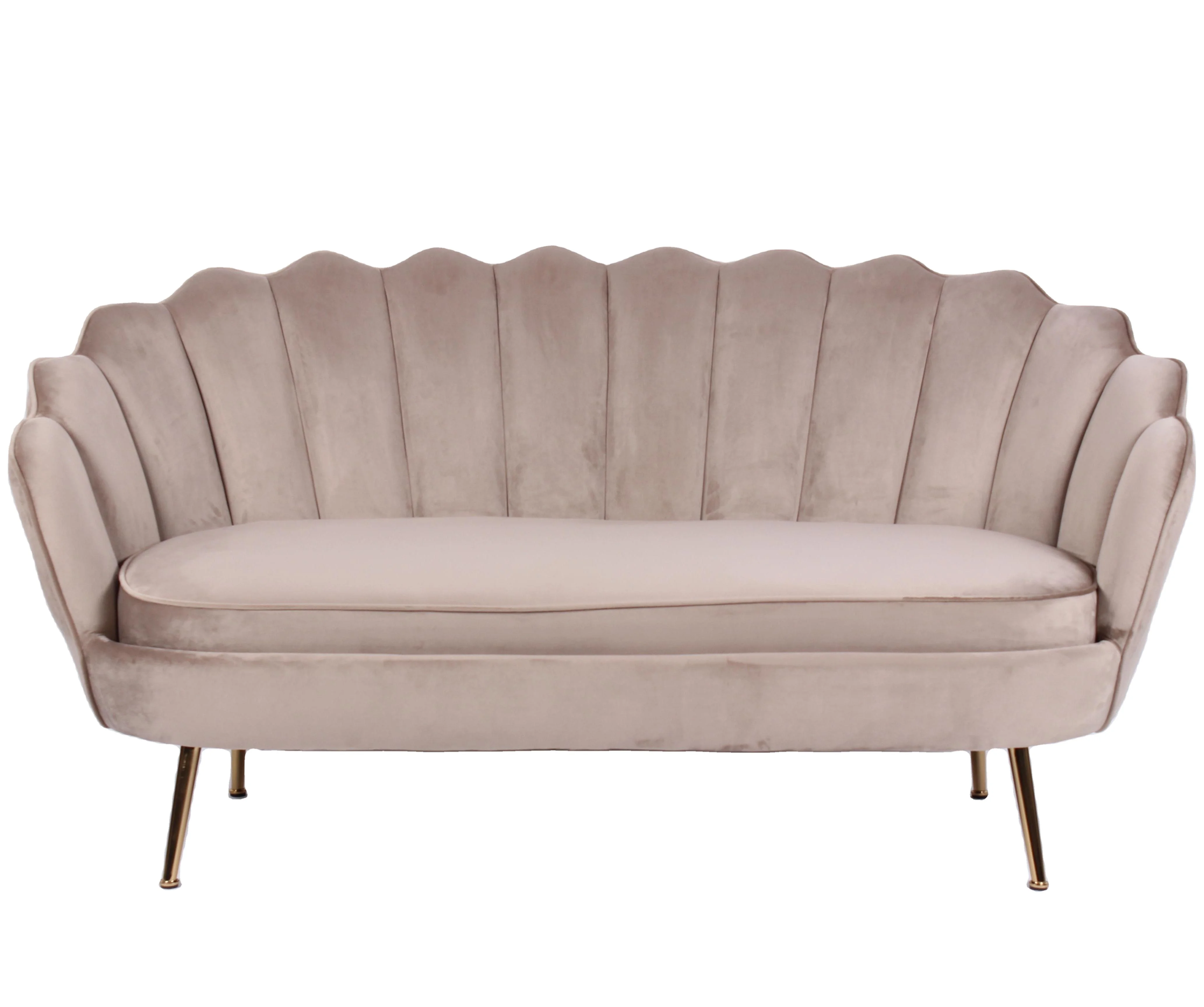 French Luxury Home Furniture Gold Metal Legs Two Seats Sofa Lounge Velvet Fabric Sofa