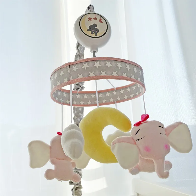Girl nursery hanging bed toys handmade felt elephant baby music cirb mobile with music box and bracket