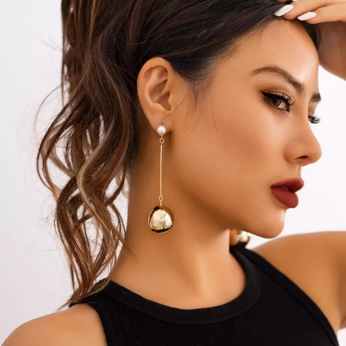 SHIXIN Exaggerated CCB Plastic Ball Pendant Long Drop Earring for Women Punk Fashion Pearl Dangle Earrings Gift New Arrival