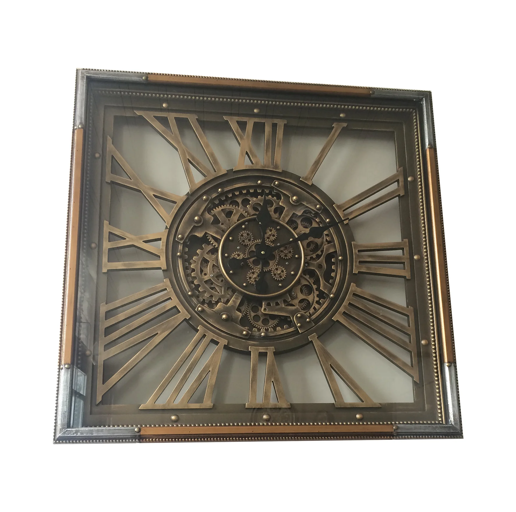 Hot sale factory direct mechanical gear moving clock rectangle COG wall clocks home decor big