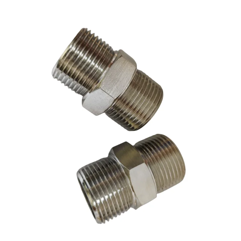 Factory outlet hexagonal nipple stainless steel materials double thread NPT  metric screw type parts