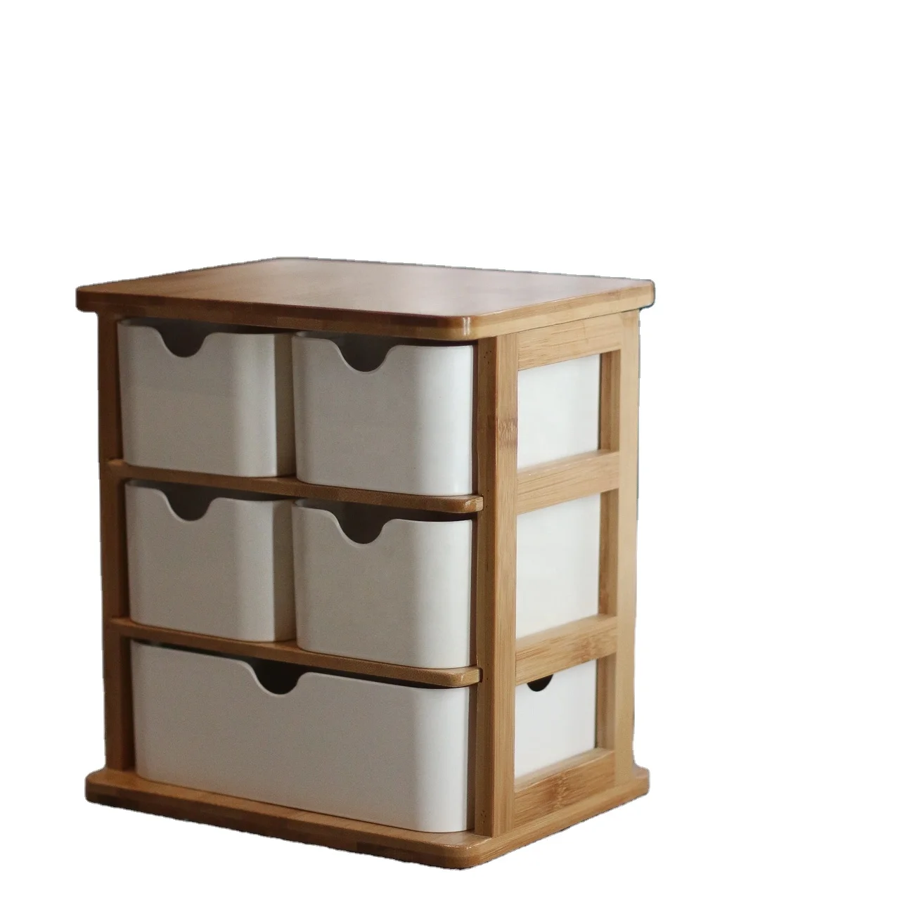 No Plastic 4 Layers Bamboo Desk Drawer Storage Organizers for Cosmetic Makeup Stationery