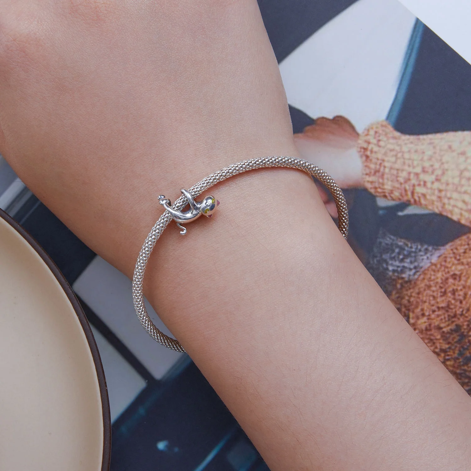 925 Sterling Silver Fashion Jewelry Charm For Bracelet Fine Jewelry Making Wholesale Custom Enamel Cute Cat Pendant Charm Beads