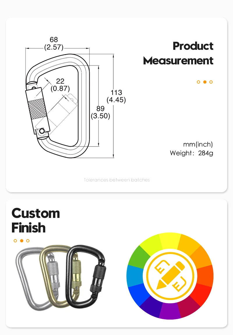 Heavy Duty ANSI D Shape Auto Locking 41KN Safety Carabiners for Lanyard