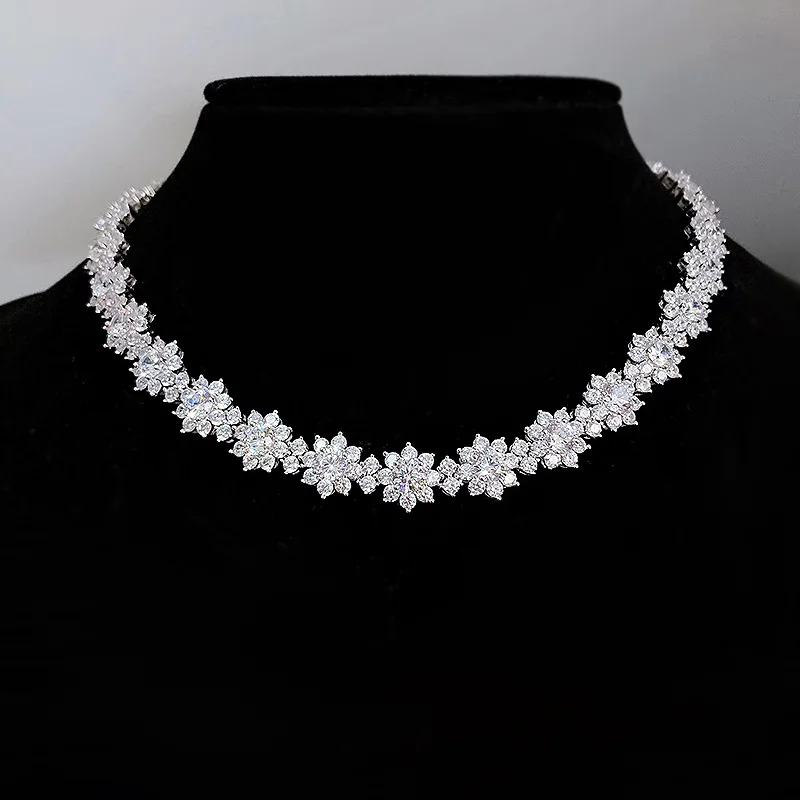 VANA Flower Heavy Wedding Engagement Women Necklaces Jewelry Sets Cubic Zirconia Luxury Silver S925 Wholesale Wedding Jewelry