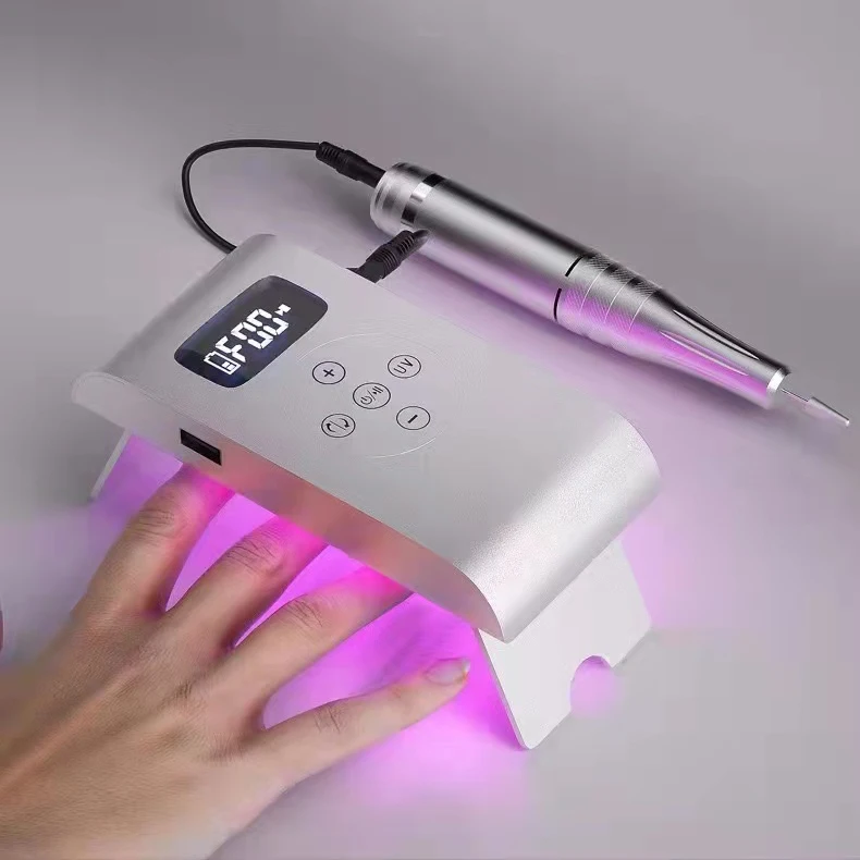 Electric charging nail polish machine rechargeable UV nail drill 35000rpm with red light UV LED Lamp