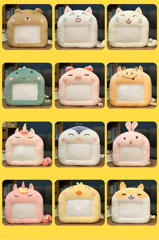 Winter hot sale cute animal hand warmer plush pillow with window iphone ipad covered warm animal stuffed throw pillow