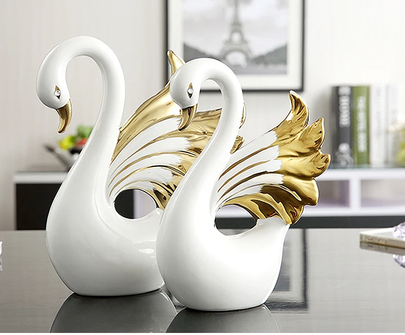 Swans couples luxury wedding Valentine gift modern Nordic gold plated Creative Ornaments Swans Ceramic decorations for home