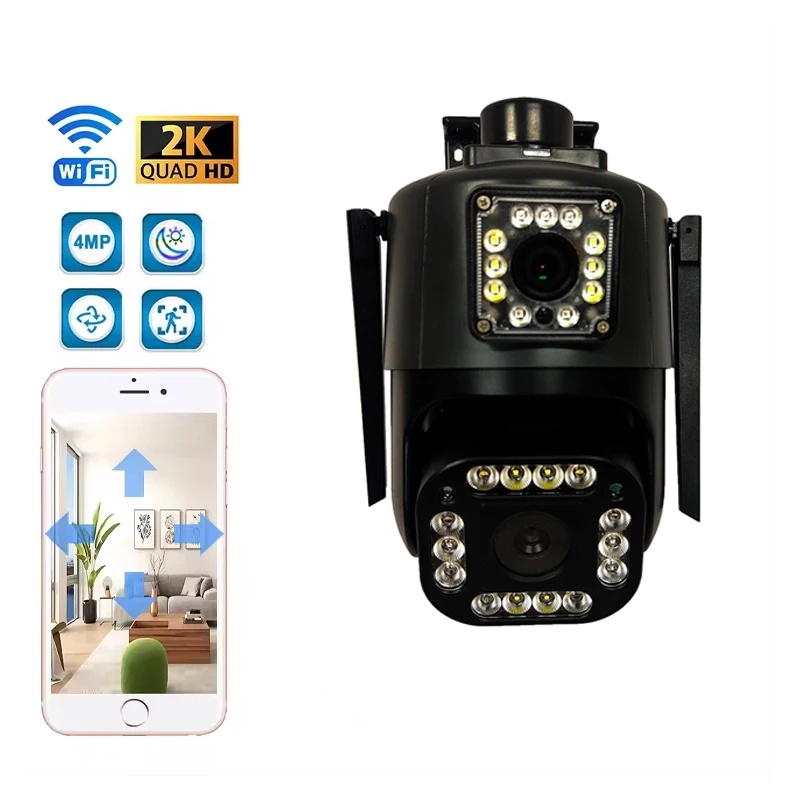 Full HD 1080P 10X Zooming Cctv Wireless Wifi Camera Two Way Audio Baby Monitor Waterproof Four Lens Night Vision Network Camera