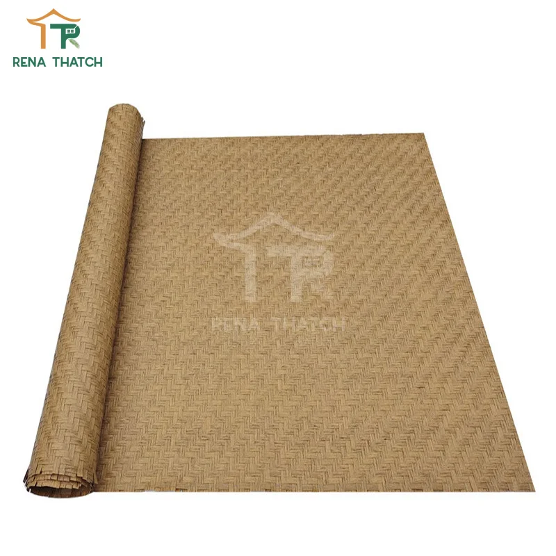 New design decorative PE PVC made plastic ceiling rattan woven mat artificial bamboo sheet weave panel