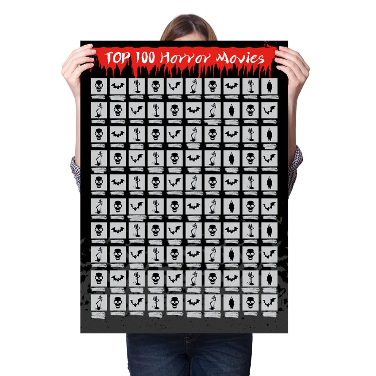 100 Horror Movies with Scratching Tool Bucket List Collection Halloween Gifts Scratch Off Poster