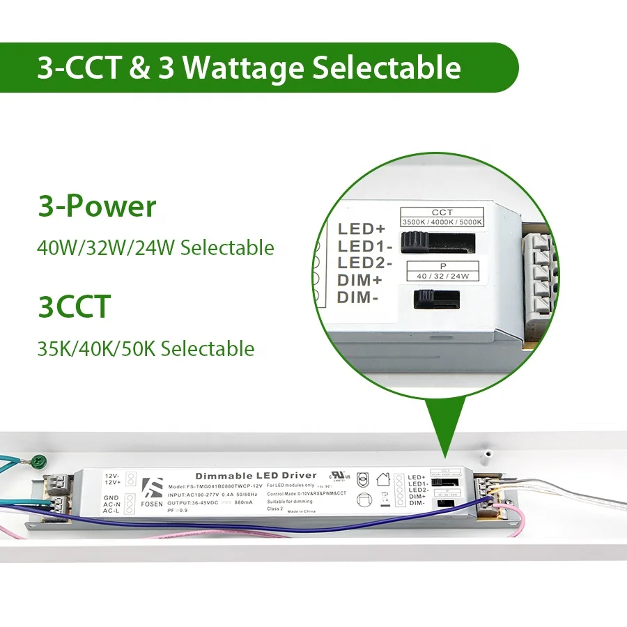 UL DLC 2FT 4FT 8FT Light 100-347V Commercial Ceiling Fixture Linkable LED Batten Strip Light