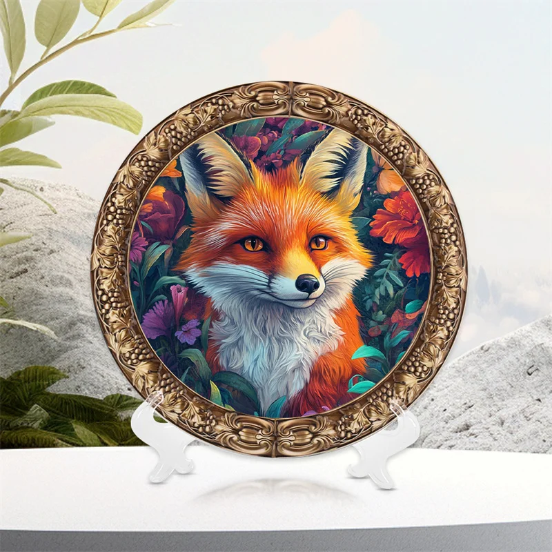 New Design High Quality Delicate Beautiful Fox Painting Colorful Animal Drawing Resin Disc Art Crafts Plate