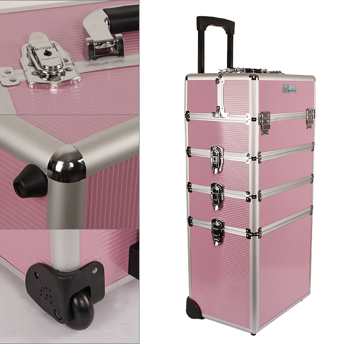 Fashion multifunction makeup train case cosmetic aluminum trolley case for organizer storage container