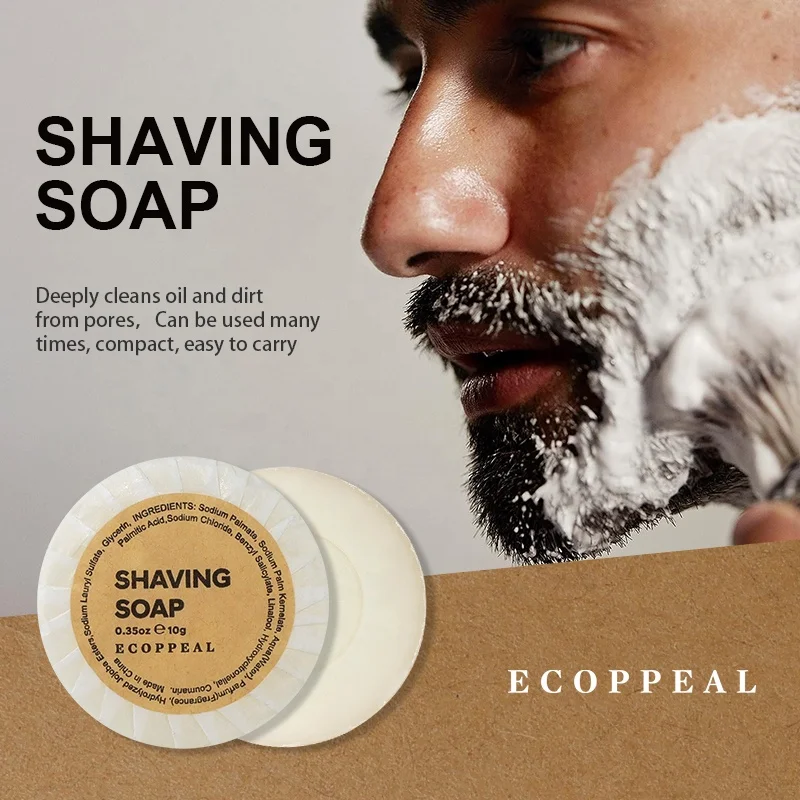 Custom Labelling Sustainable Eco Friendly Natural RSPO Shaving Kit Rich Foam Soften 10g Shaving Soap