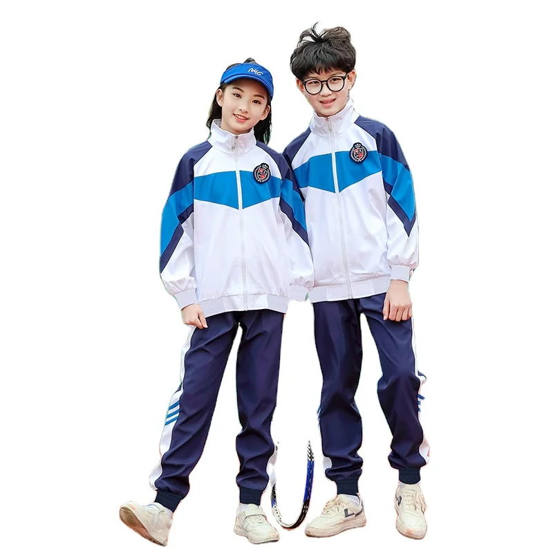 2023 summer new student school uniform set with custom embroidered logo long sleeves children uniforms