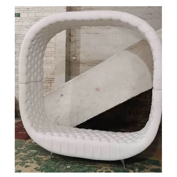 
White leather wedding chair tall circle banquet seating half big round event sofa 