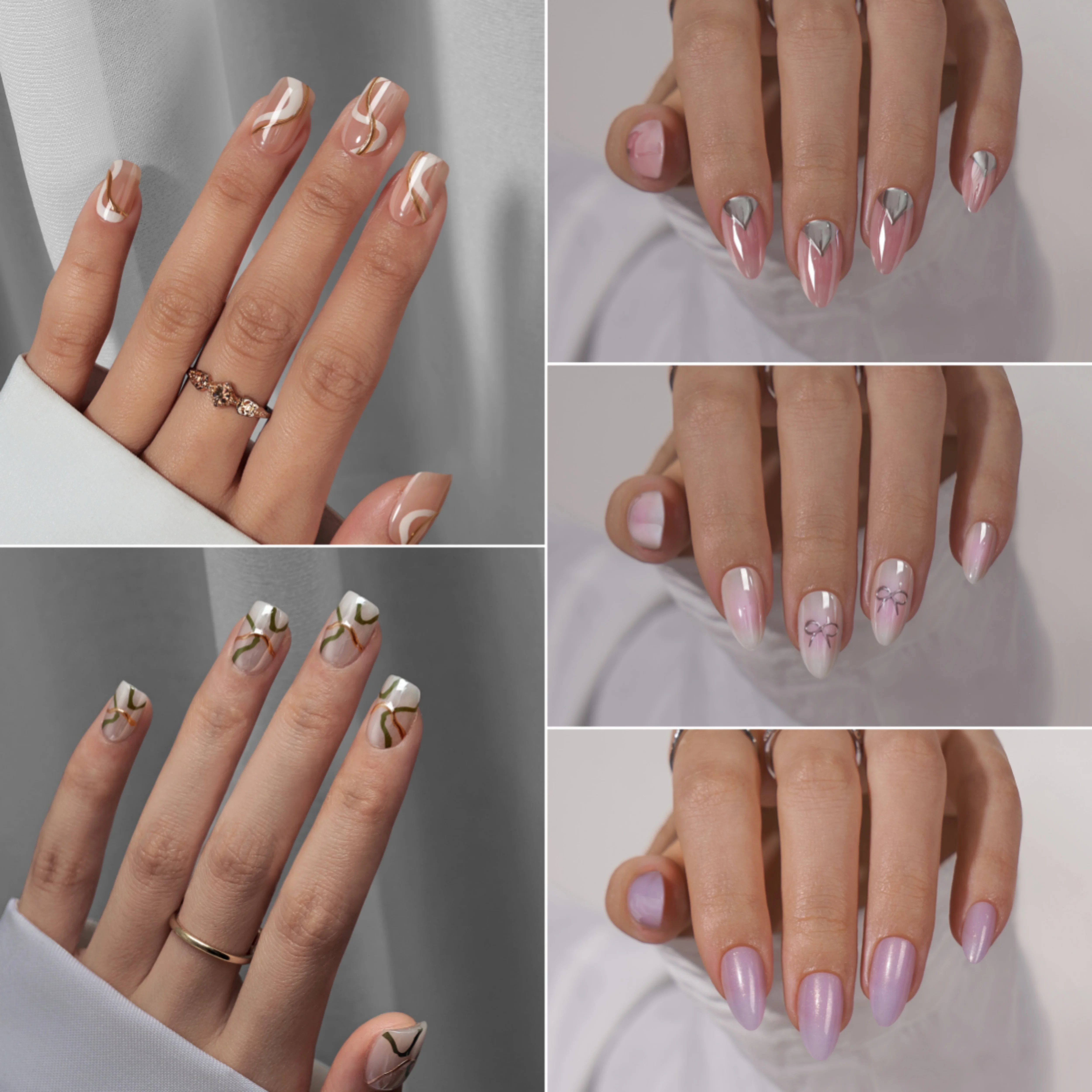 High Quality Acrylic Pressed On Fake Nails Golden Design Almond Nails Wholesale Hand Made Cat Eye Gel Press On Finger Nails Set