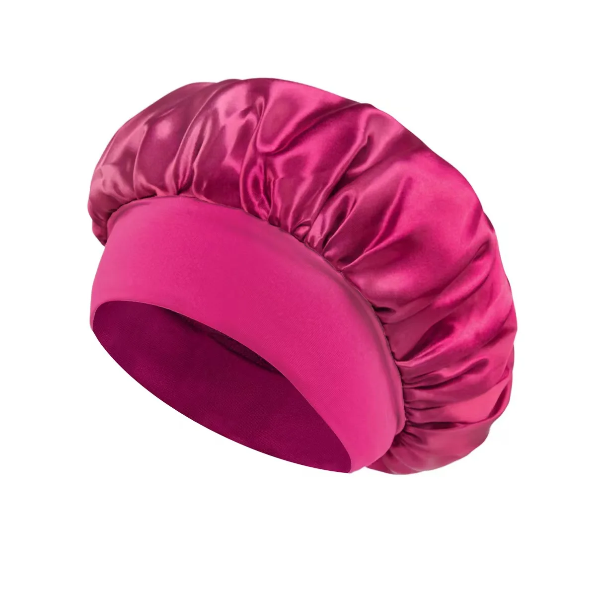 FS295 Solid color wide-brimmed elastic adult nightcap fashion hair care and shower cap satin chemotherapy cap for men and women