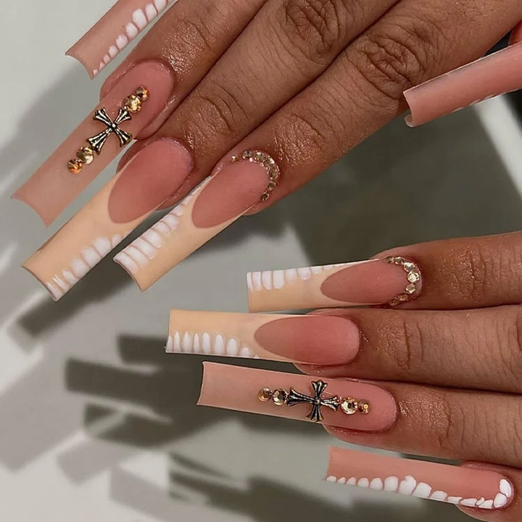 Naixi 2023 Hot Sell Free Samples Nails Press on Ballerina Acrylic Nails Diamond Custom Medium Coffin French 24pcs/Box Blind Box