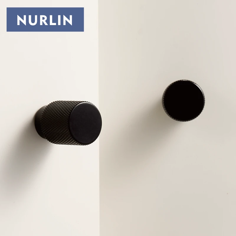 Nurlin New Solid Brass Knurling Brushed Cross Brass Cabinet Knob Cupboards T-bar Long Appliance Pull Furniture Refrigerator Bar