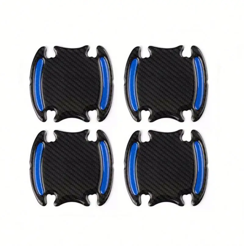 1Set 8 Pieces Carbon Fiber Car Door Handle Guard Anti Scratch Sticker Safety Warning Mark High Reflective Tape