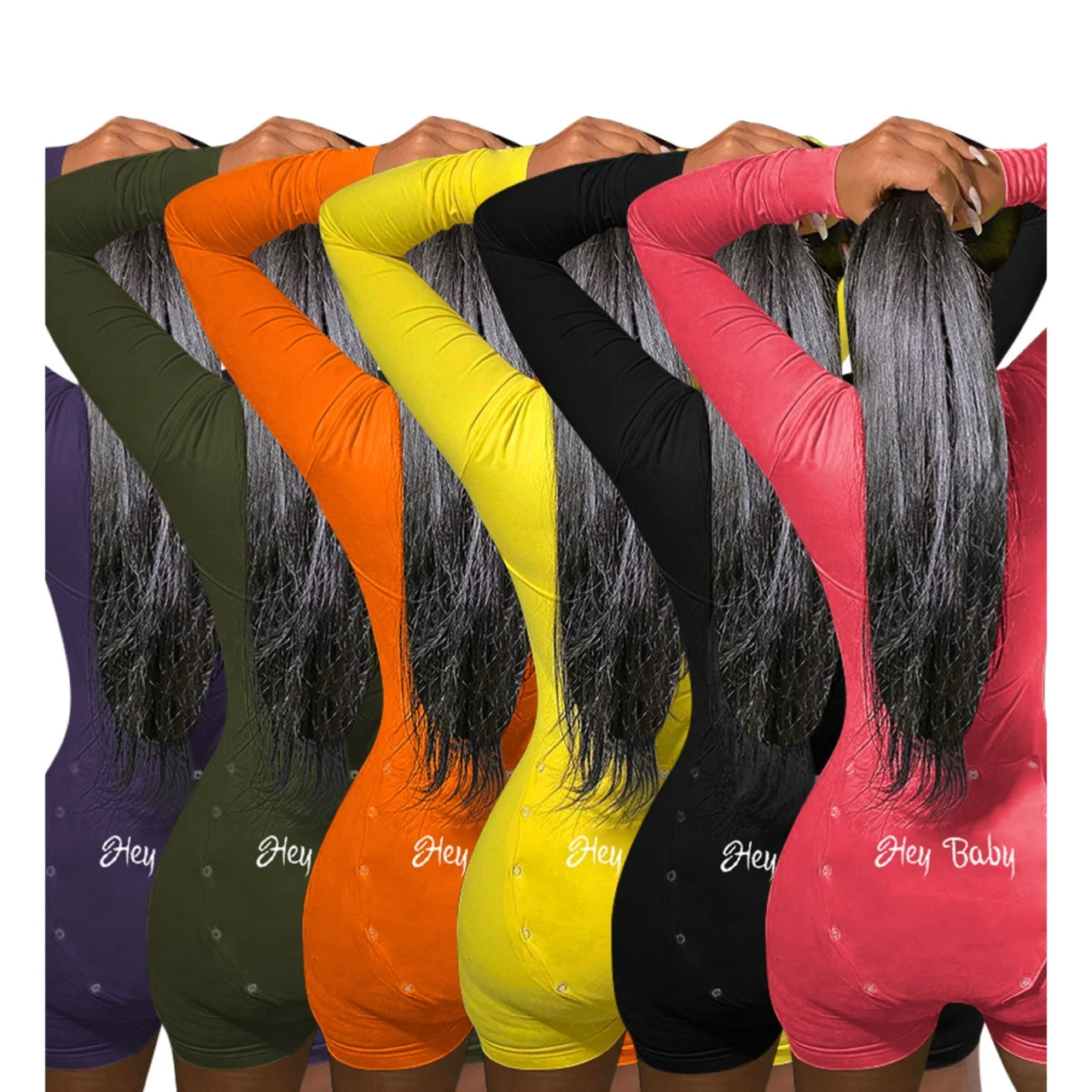 Solid Bodysuit Romper Printed Logo Long Sleeve Shorts Pajamas Custom Adult Sexy Onesie Butt Flap For Women