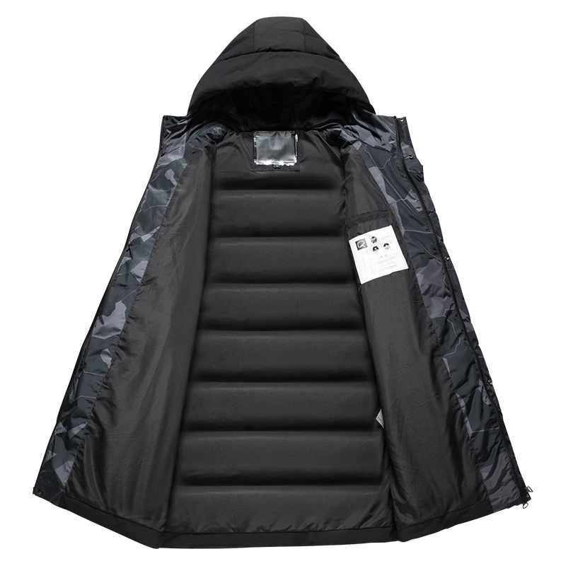 Plus Size 6XL Warm Keep Lightweight Windproof Waterproof Woven Black Hooded Man Long Cotton-Padded Jacket