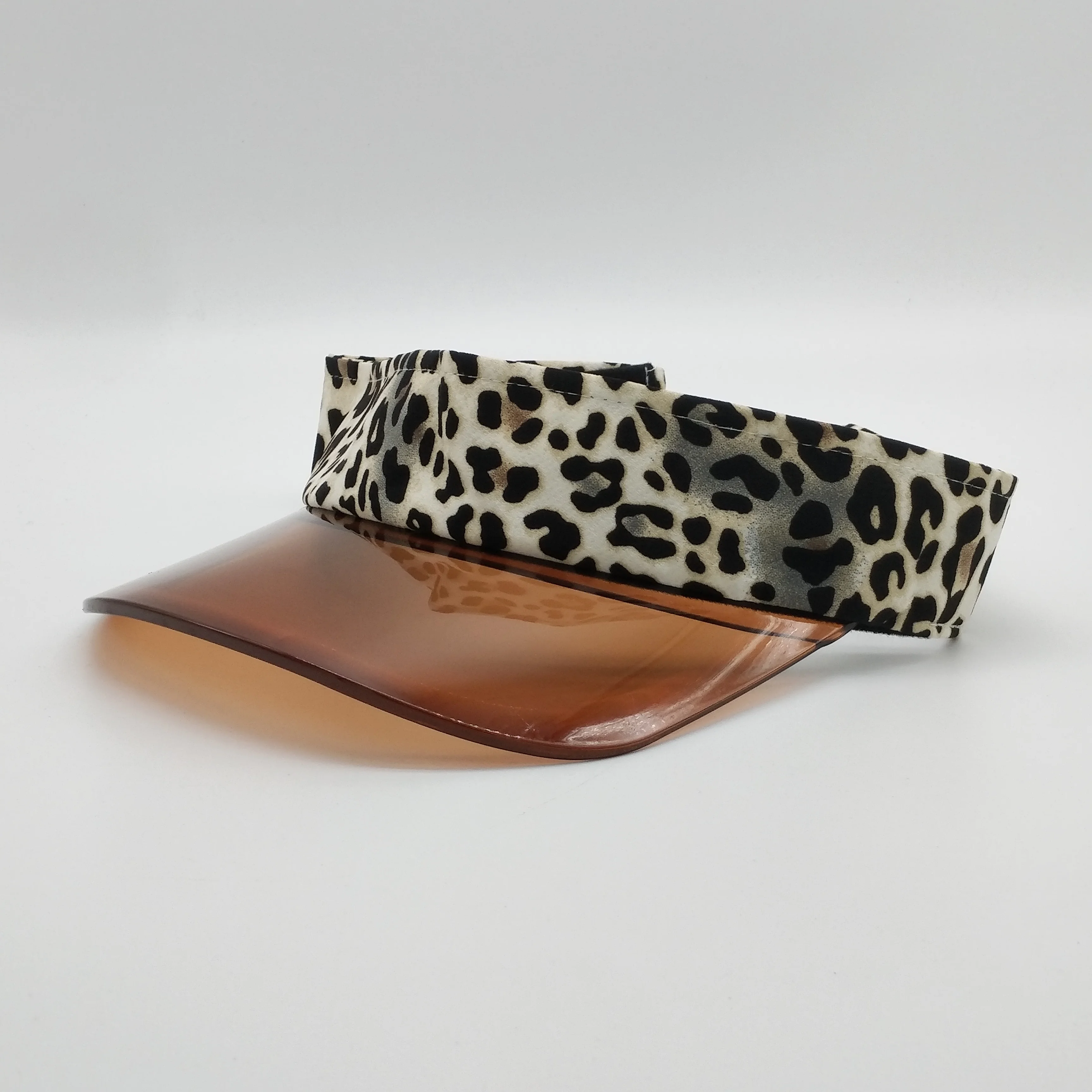 Wholesale 2019 Customized Brown Leopard Print Pvc Plastic Transparent Cap UV Protection Sun Visor Hat