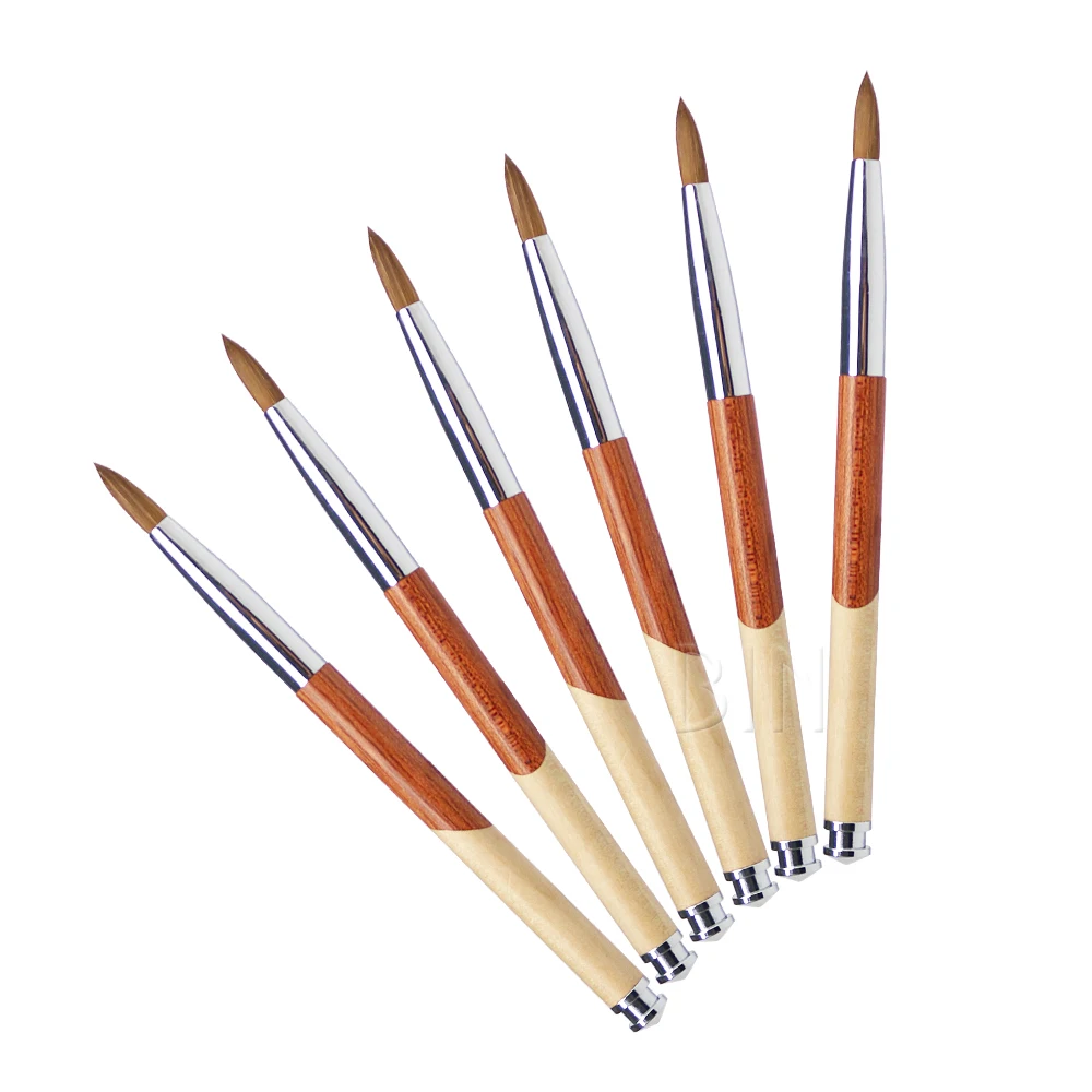 BIN Professional Red Wooden Handle Acrylic Brush Nail Art Kolinsky Nail Brush