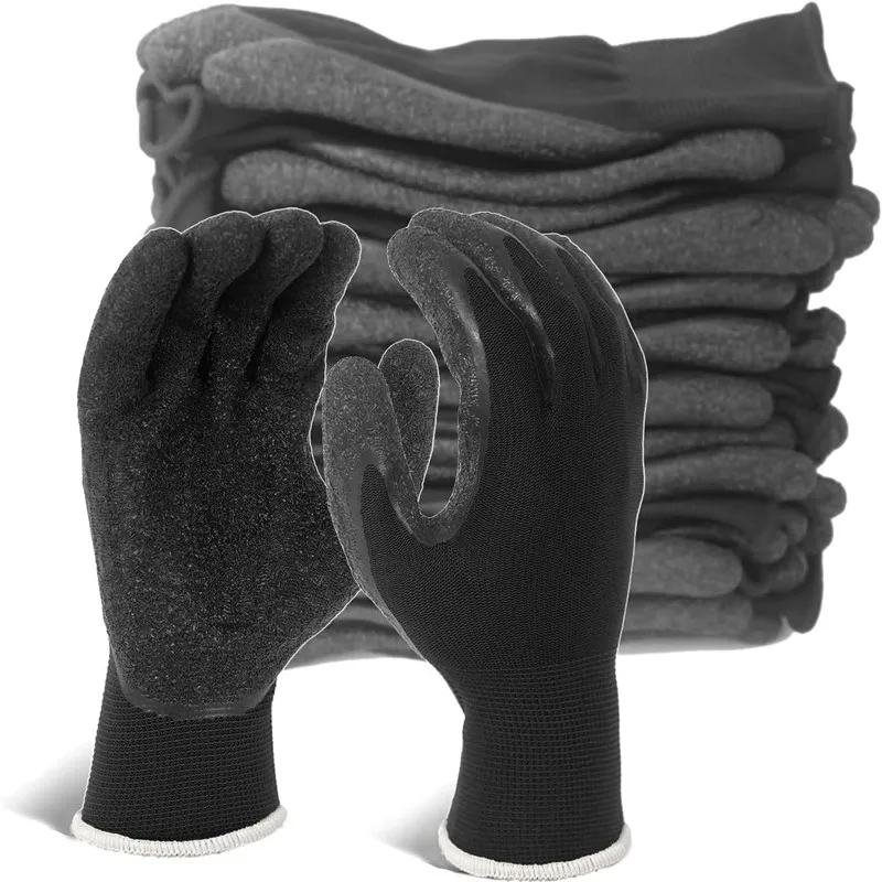 Construction Safety Work Gloves Latex Gloves Abrasion Resistant Black Latex Coated Worker Gloves for Construction Work