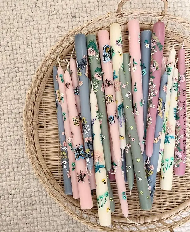 Romantic birthday wedding Home Decoration White Printed Tapered Long Pole candle Ivory classic with sticker pole candle