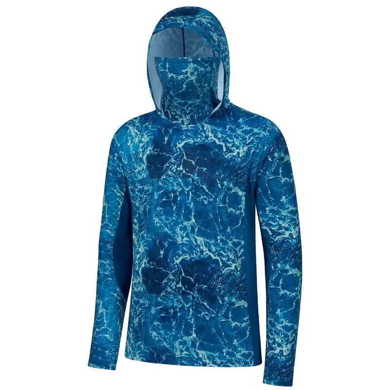 Manufacturer wholesale sublimation fishing hoodie upf 50 camouflage design long sleeve hooded fishing shirt