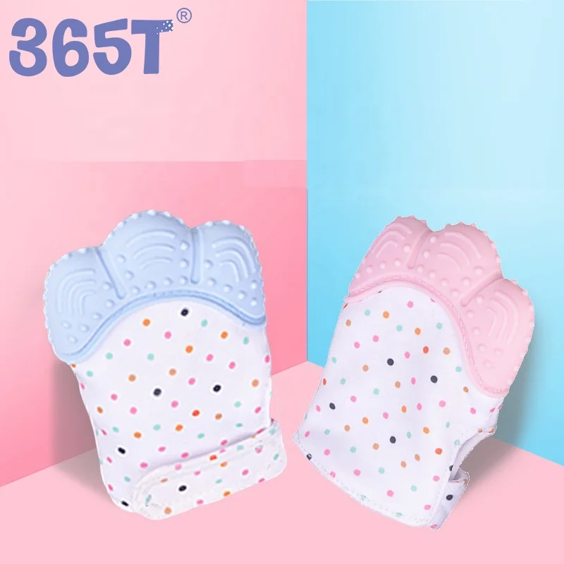 365T waterproof silicone baby self soothing teether teething mitten toy