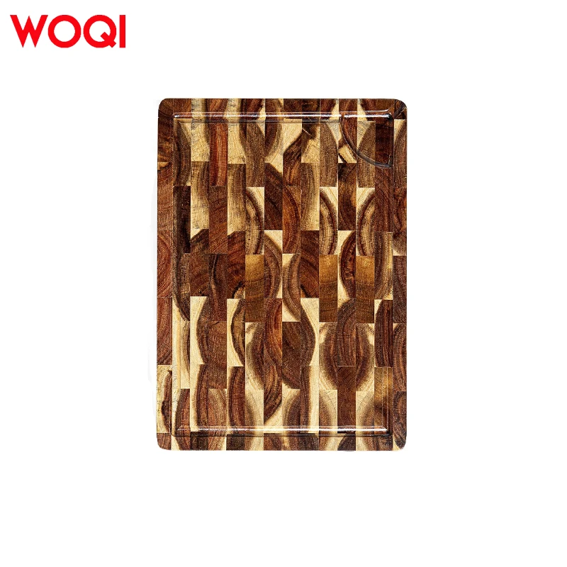 WOQI Wood Cutting Board End Grain Cutting Board with Juice Groove Butcher Block Thick bamboo Board for Home Kitchen