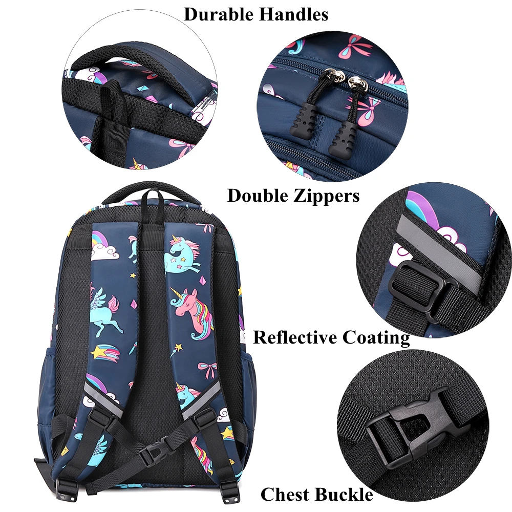 Unisex High Quality Waterproof Pre-School Backpack Cute Unicorn Printed Girls Fashionable Kids School Bookbag Children Polyester
