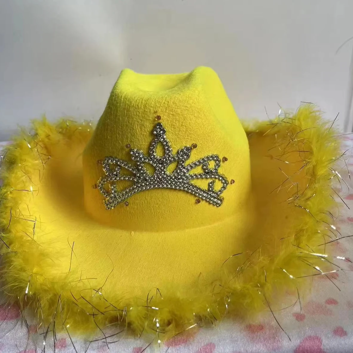 2025Western Cowgirl LED UP  Hats For Women Girl Rolled Sequin Brim Crown Decor Fedora Hat Feather Pink Cowboy Cowgirl Hats