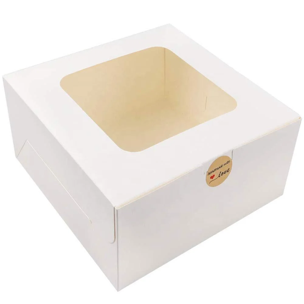 10 x 10 x 5 Custom Cake Dessert Packaging White Cardboard Kraft Paper Cake Boxes with Window