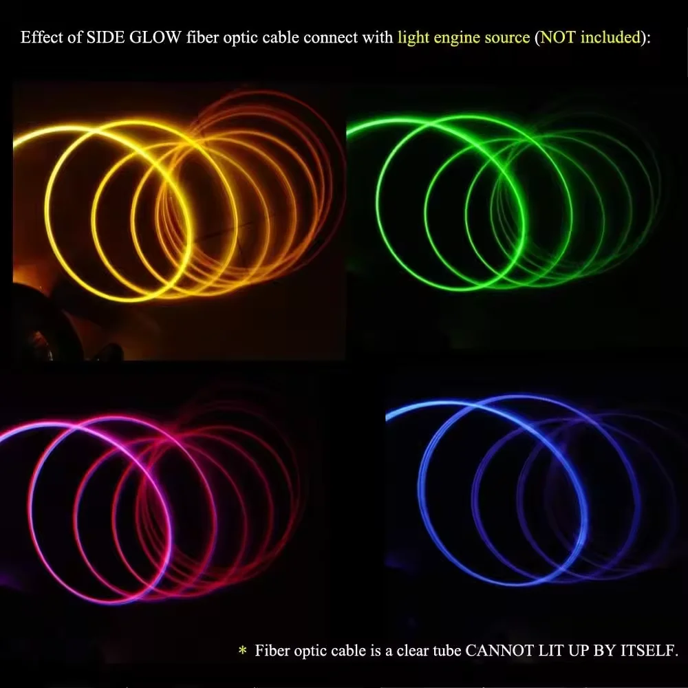 PMMA Plastic Side Glow End Glow Optical Fiber Cable Outdoor Led Fiber Optic Lights Decoration Car Home Use Fiber Optic Cable